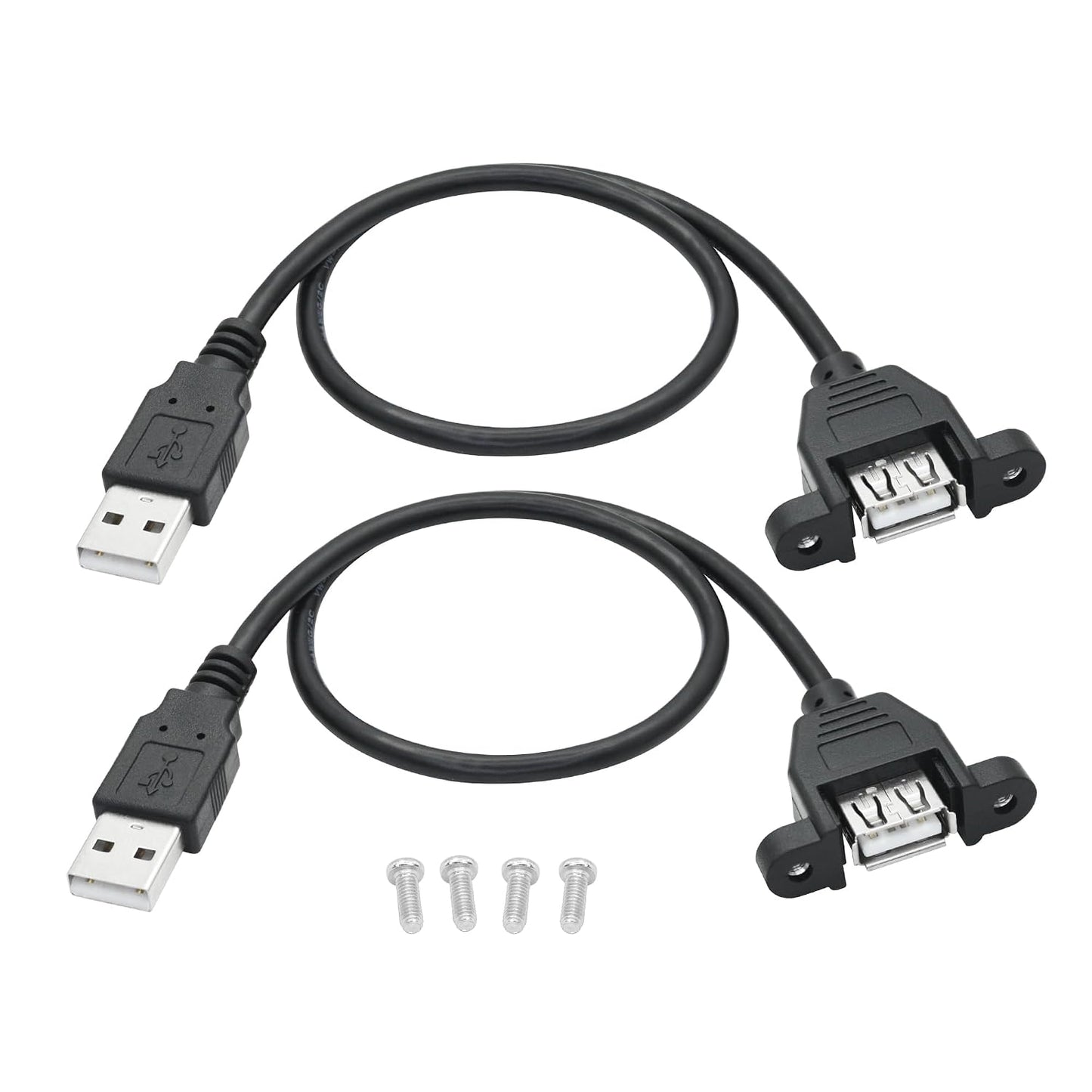 2Pcs 2.0 1FT, USB Panel Mount Extension Cable USB Type A Male to Female with Ears Can Fixed Charging and Data