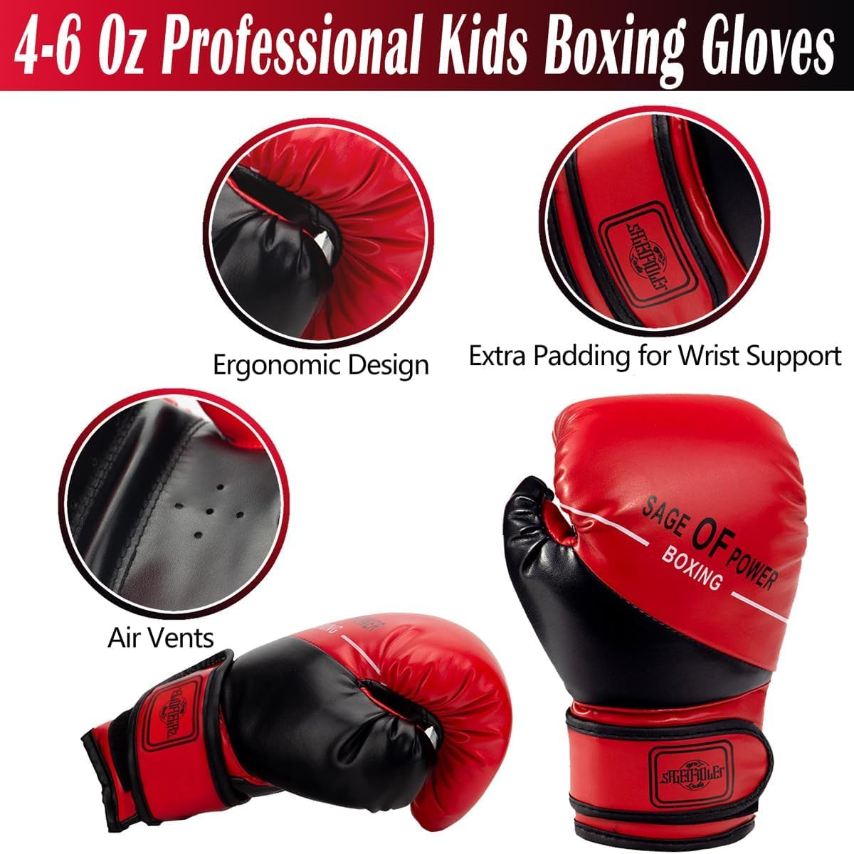 4-in-1 Kids Boxing Pads Gloves Kick Punching Mitts Set, Leather Hand Target Focus Pads, MMA Muay Thai Pads for Kicking Taekwondo Karate Kickboxing, Youth Boxing Training Sparring Gear Equipment