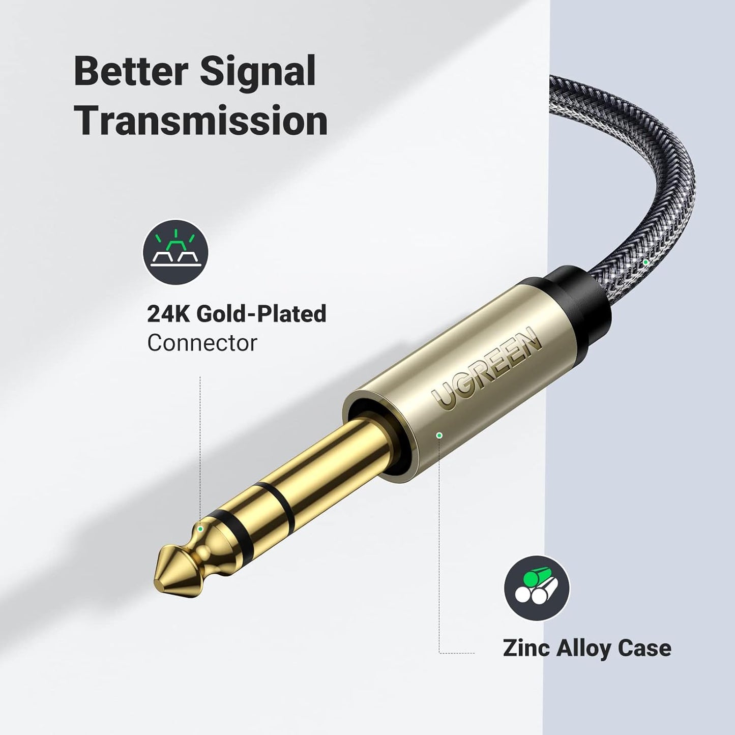 1/8 1/4 3.5mm 6.35mm 16FT UGREEN to Stereo Cable TRS to Audio Cable Guitar to Aux Male Cord with Zinc Alloy Housing