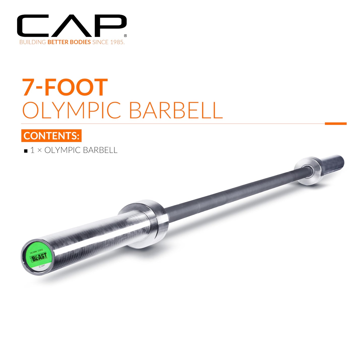 CAP Barbell THE BEAST Olympic Bar | For Weightlifting and Power Lifting, THE BEAST - Black/Chrome, No Center Knurl, 7' Olympic