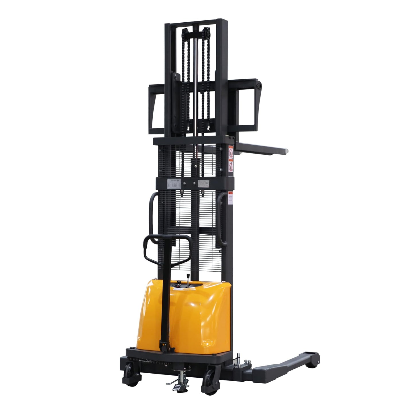 Tory Carrier Semi-Electric Stacker, 3300lbs Load Capacity, 118" Max. Lifting Height Pallet Lift Forklift with Straddle Legs and Forks Material Lifter Adaptable for Most Pallets