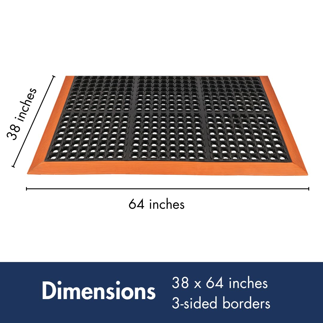NoTrax Safety Stance Rubber Non Slip Drainage Mat - Yellow/Black 38" x 64" Heavy-Duty Anti Fatigue Mats with 3 Sided Beveled Edges and Ergonomic Support - 549S3864YB