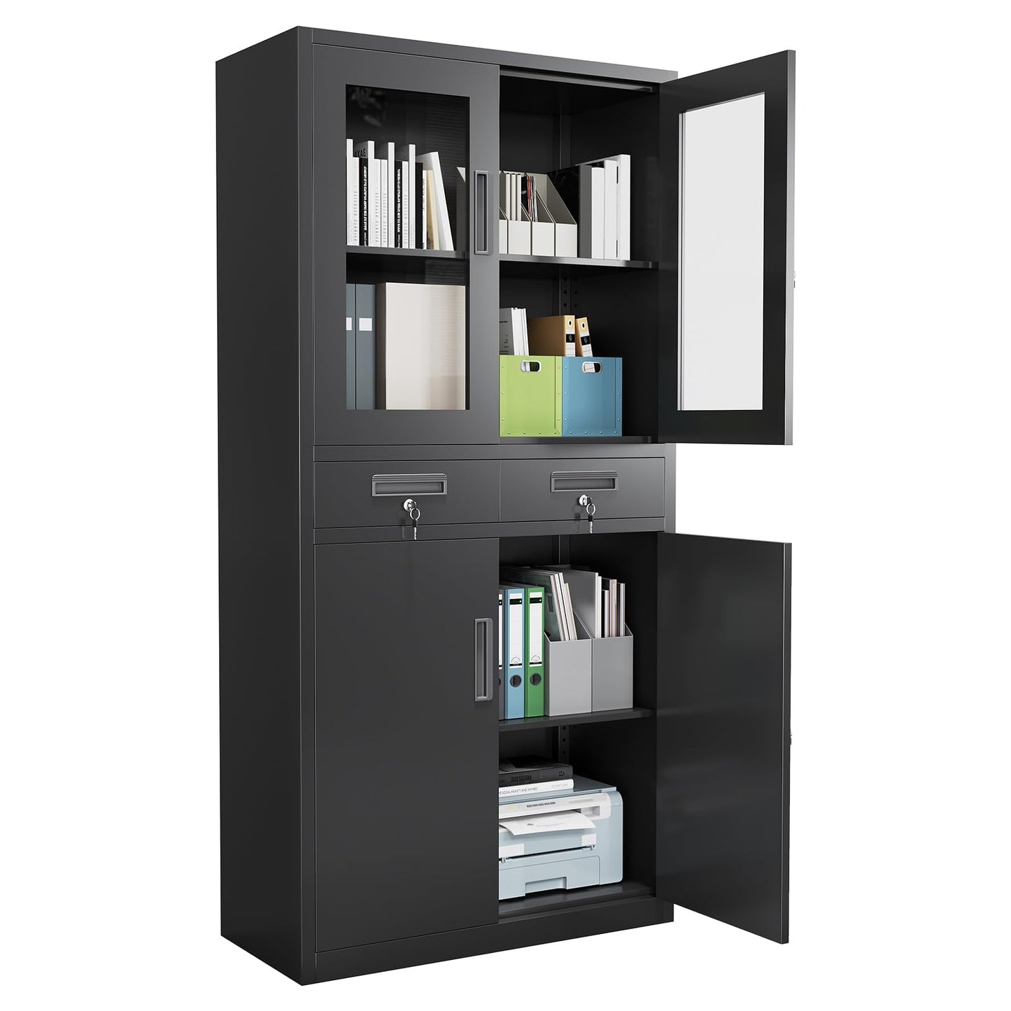 EliteEdge Metal Garage Storage Cabinet 72" with Locking Doors & 2 Drawers, Heavy Duty Mobile Tool Organizer with 3 Adjustable Shelves, File Cabinet for Home, Office, Workshop, Rolling Locker