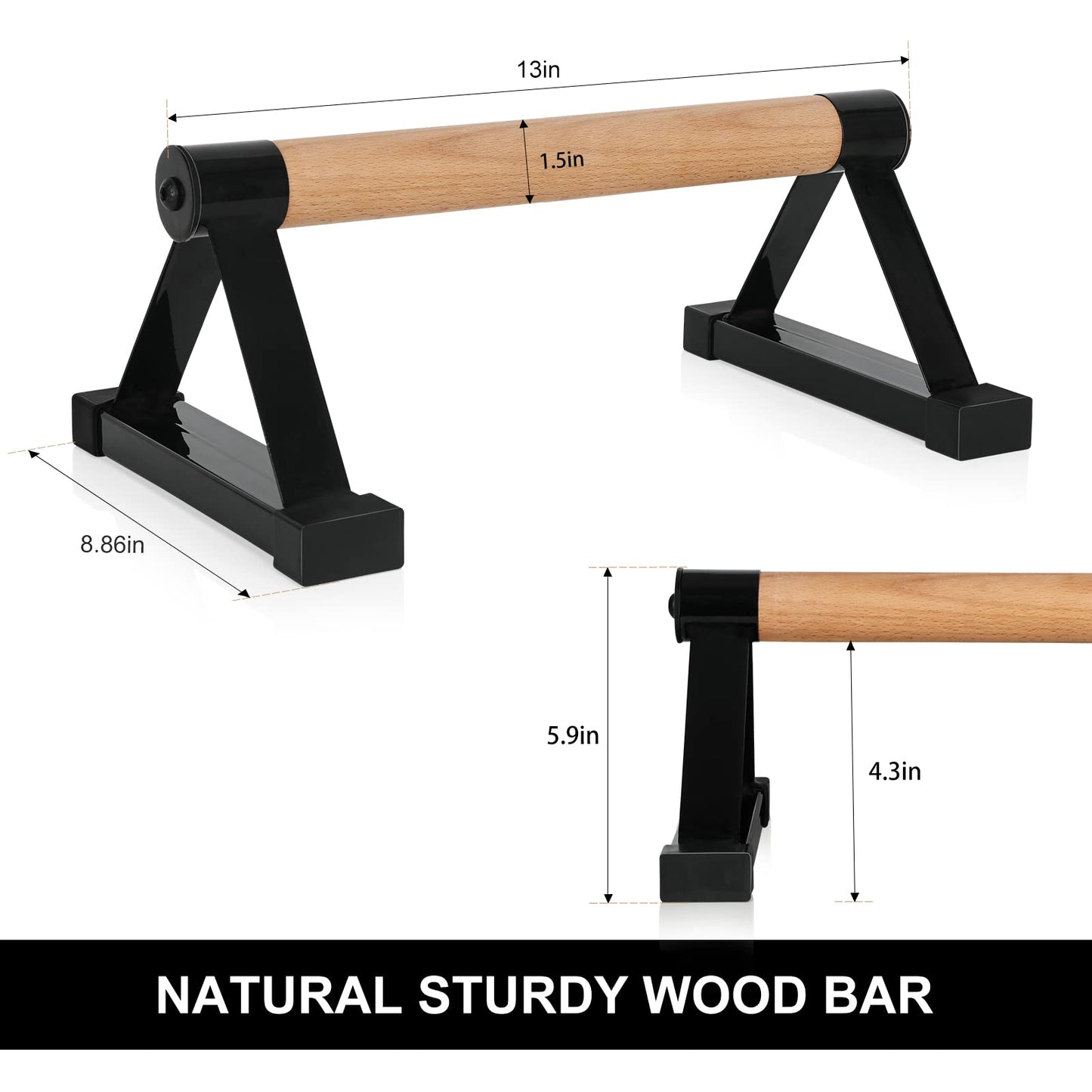 Wood push up bars Parallettes bars Anti-slip Handstand Bars for Calisthenics, Fitness, Floor workouts Solid Wood with Sturdy Metal Bracket, Support 600 LBS