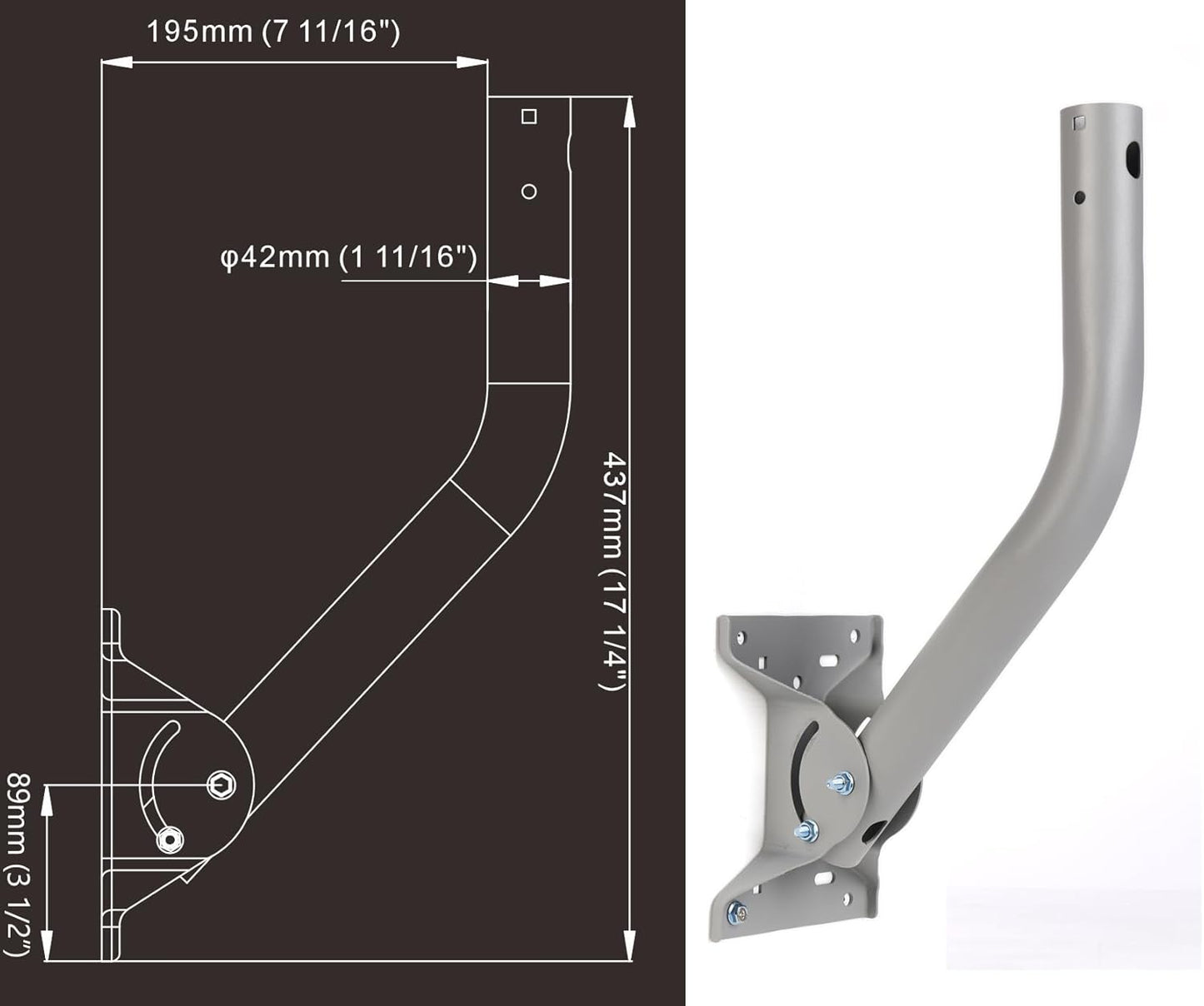 1 11/16", 17 1/4"), Heavy Duty Universal Adjustable Antenna Mount Pole(OD Length Pole Mounting Bracket for Wall Eave