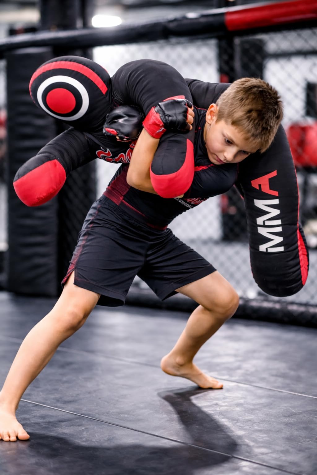 MMA Grappling Dummy, for Judo, Wrestling, Brazilian Jiu Jitsu, Submission and Throwing UNFILLED Canvas Bag (Black Red, 47 Inches (4 feet))