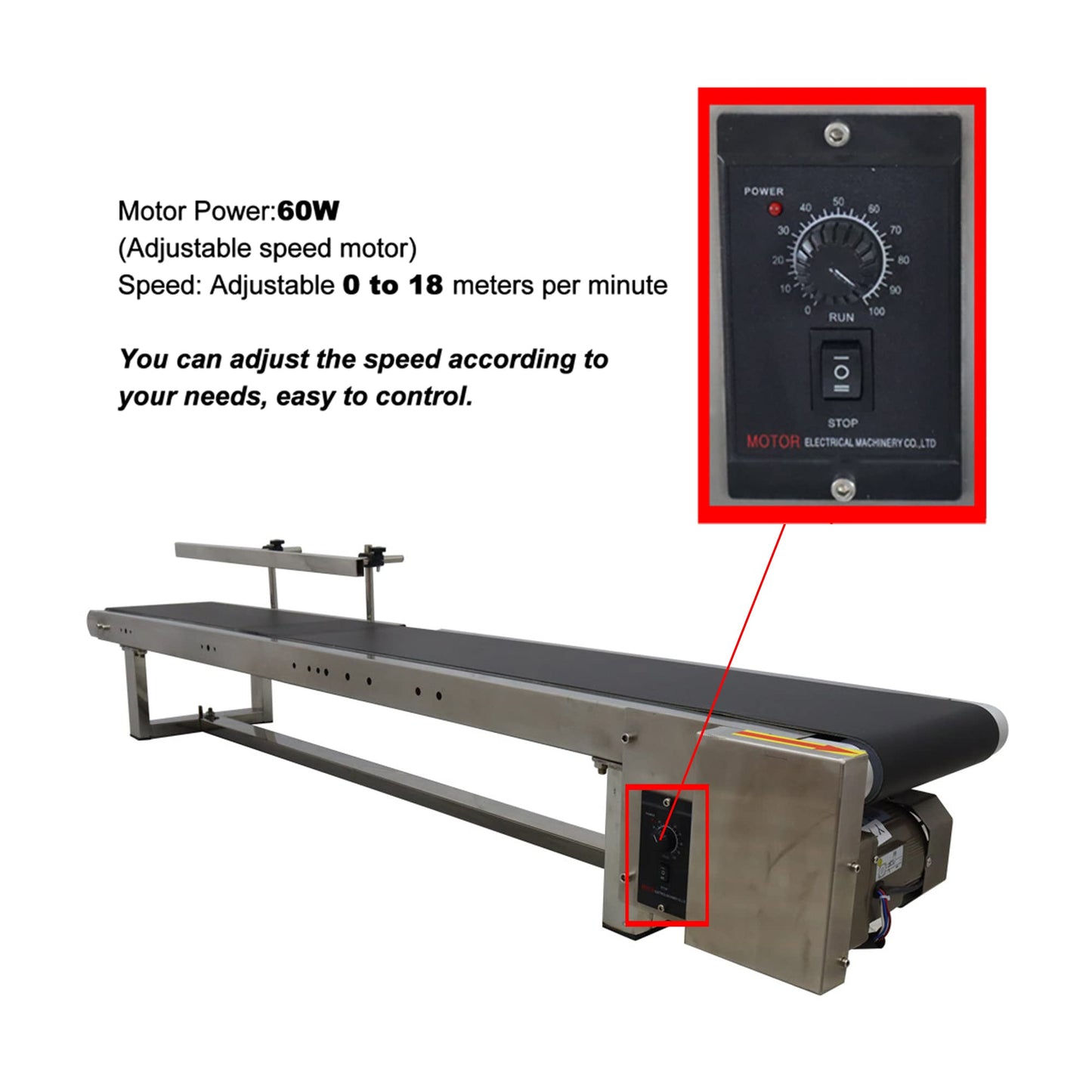 BREVELTION 110V 59inch PVC Conveyor with Double Guardrail Industrial Transport Equipment Adjustable Speed with Single Guardrail 60W