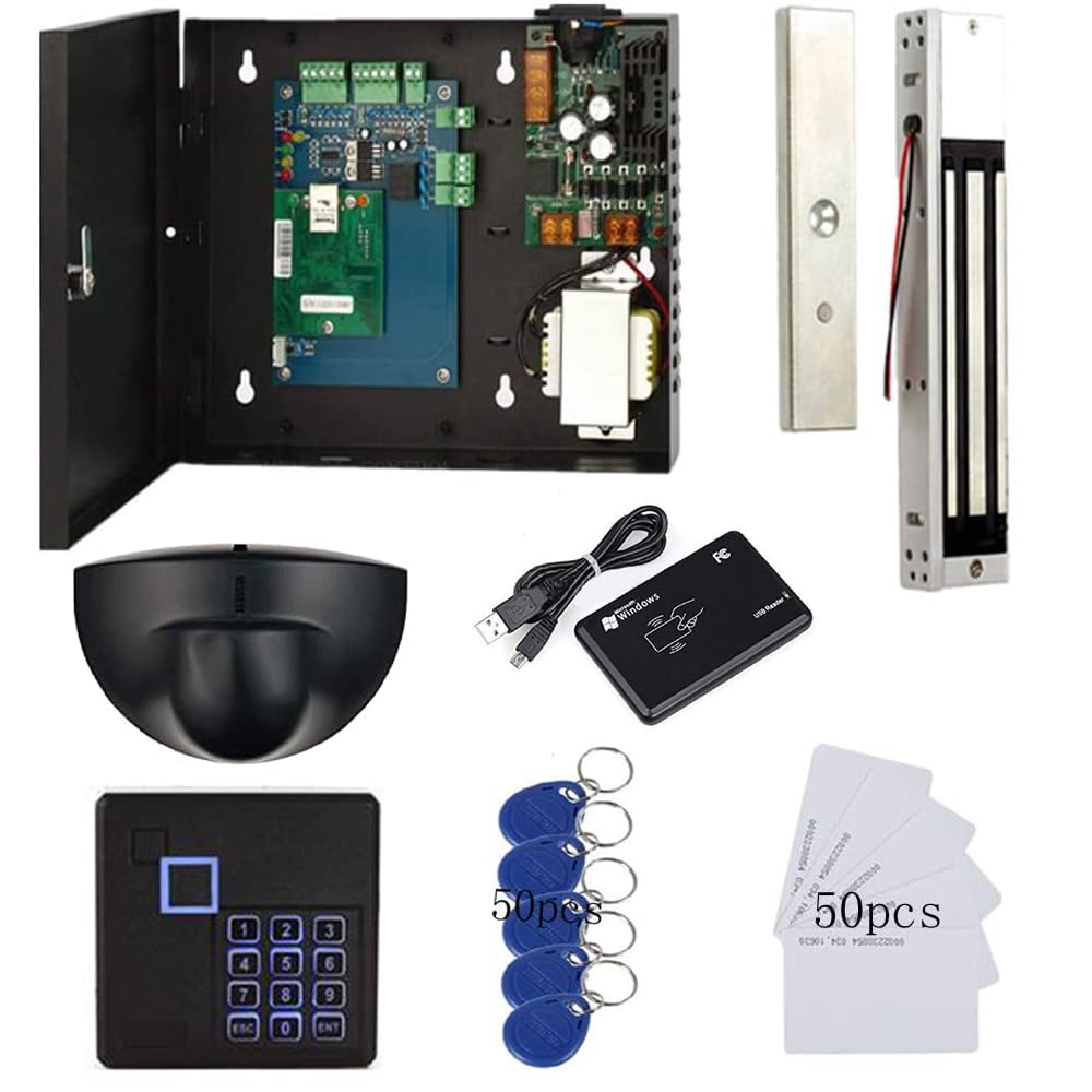 MENGQI-CONTROL TCP/IP Single Door Security Access Control System with 600lbs Electric Magnetic Lock Exit Motion Sensor 110V-240V Power Supply Box FRID Keypad Reader