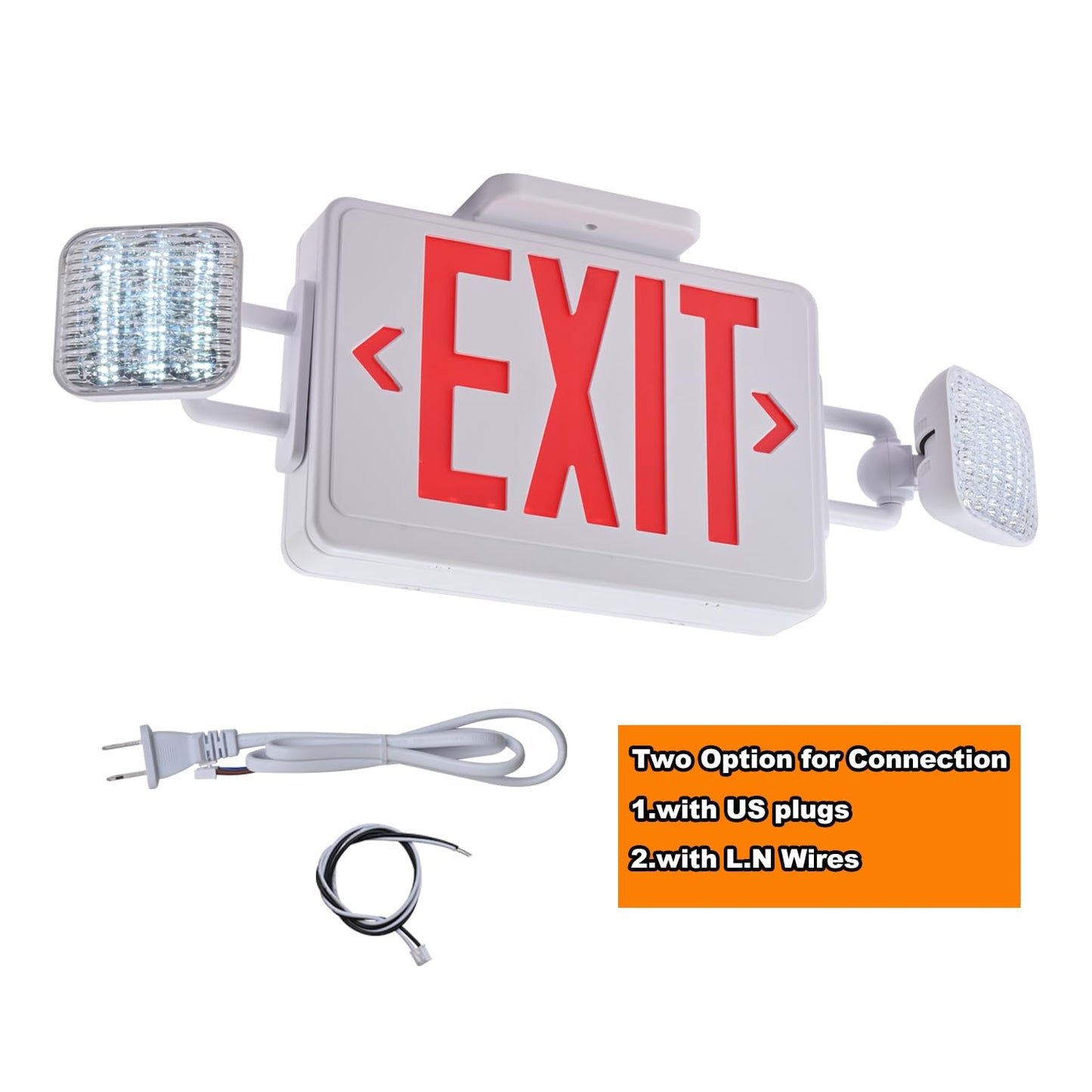 Apmeetlux Red Exit Sign with Emergency Lights, 200lm 3Hours Plug in Exit Sign Battery Backup Lights for Business,Commerical Emergency Lighting Combo UL 924 AC85-277V Double Face