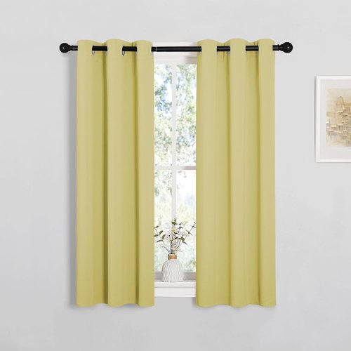 NICETOWN Blackout Curtain Panels - Thermal Insulated Grommet Drapes for Basement | Pale Yellow, 29x45 Inch (1 Pair)