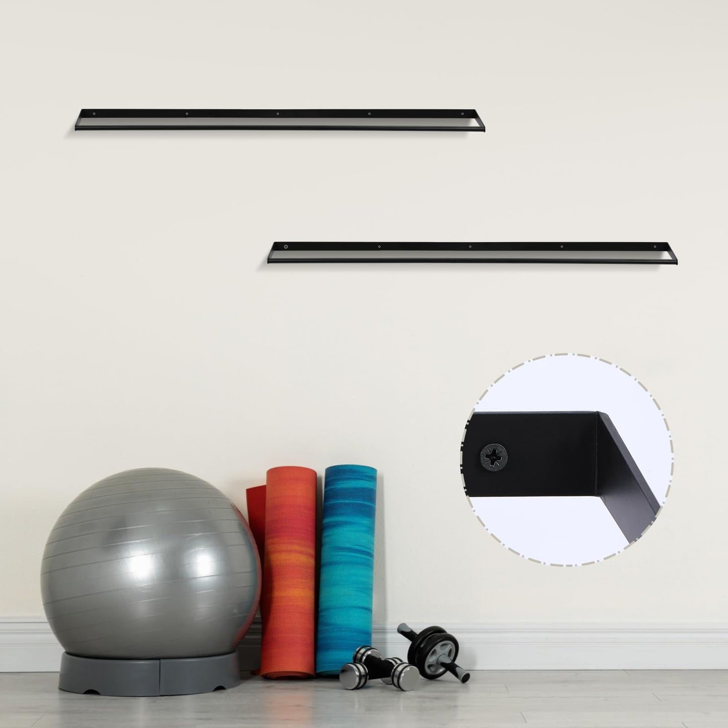 Sintuff 49 x 7 x 2 Yoga Mat Holder Hanging Mat Wall-mounted Rack Holds up to 60 Exercise Mats Holder for Home Gym, Fitness Classes, Yoga Studio