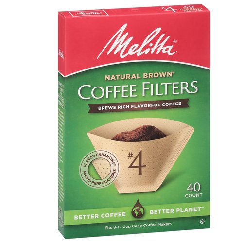 Melitta #4 Cone Coffee Filters - Natural Brown, 480 Total Filters, Compostable & Tear-Resistant, Fits 8-12 Cup Makers
