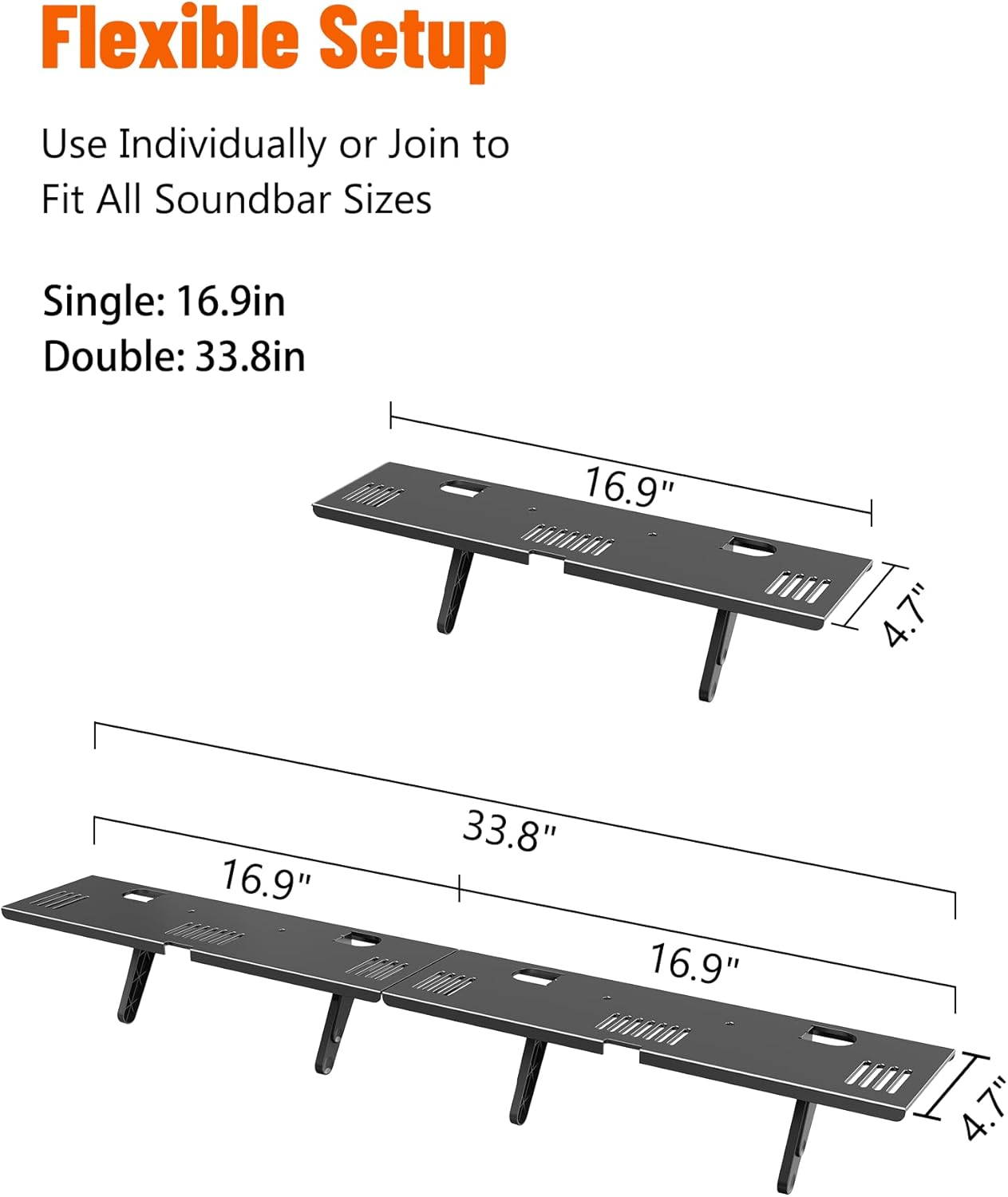 CUISIBOT 15 Lbs, 16.9x4.7inch Soundbar Mount, No Drilling Steel TV Top Shelf Fits Most of Sound Bars Up to Universal