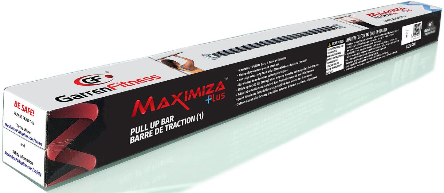 GF Garren Fitness Maximiza Plus Pull Up Bar V2 – Wide Doorway Pullup Bar/Chinup Bar with 3 Sets of Screw-in Door-Mounts – Only for Doors Wider Than 36 Inches (Adjustable Width 36 to 50 Inches)
