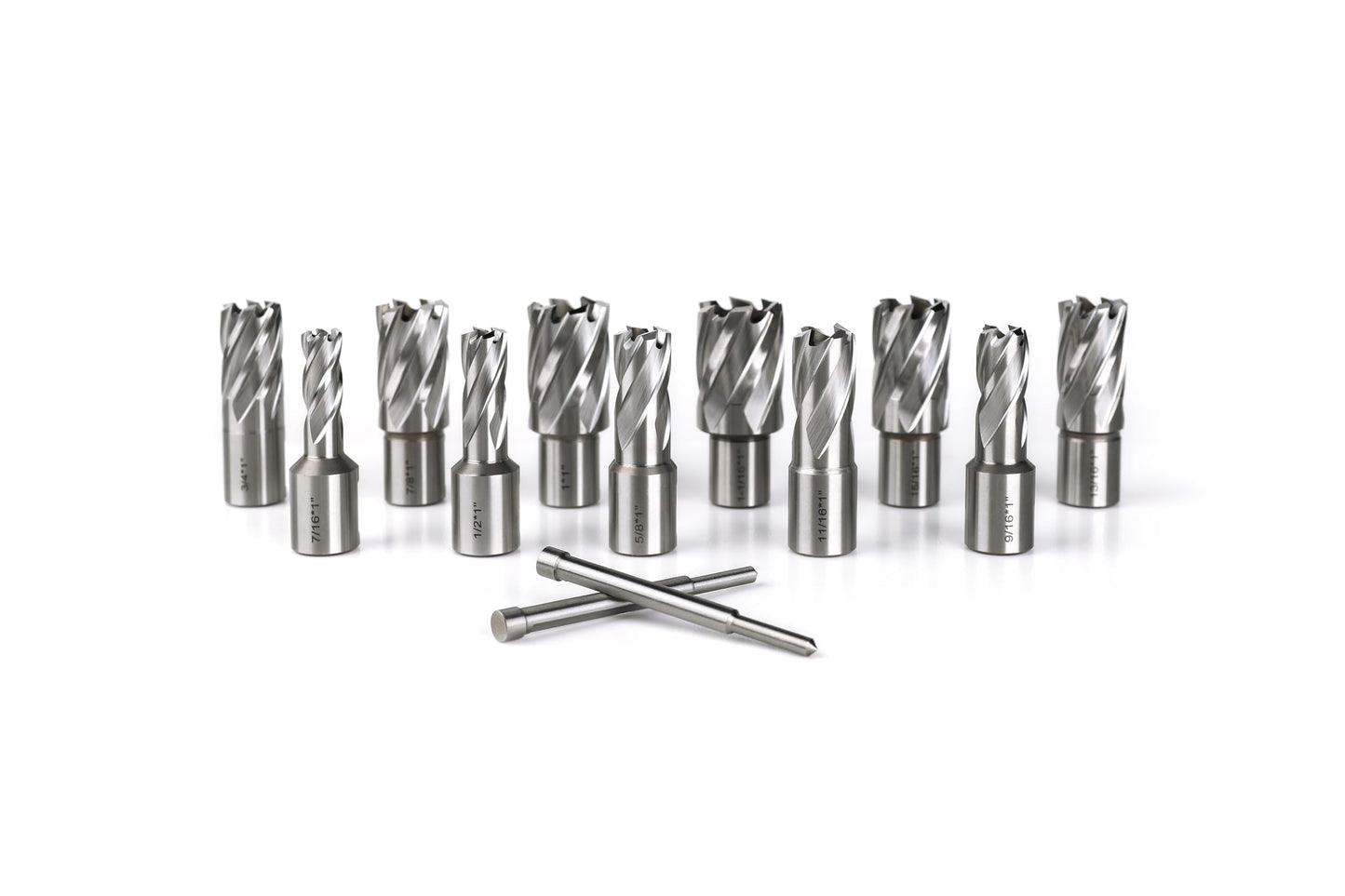 OSCARBIDE Annular Cutter Set 13pcs,1" Cutting Depth,3/4" Weldon Shank, 7/16 to 1-1/16 inch Cutting Diameter Mag Drill Bits for Magnetic Drill Press with 2 pcs Pilot Pins