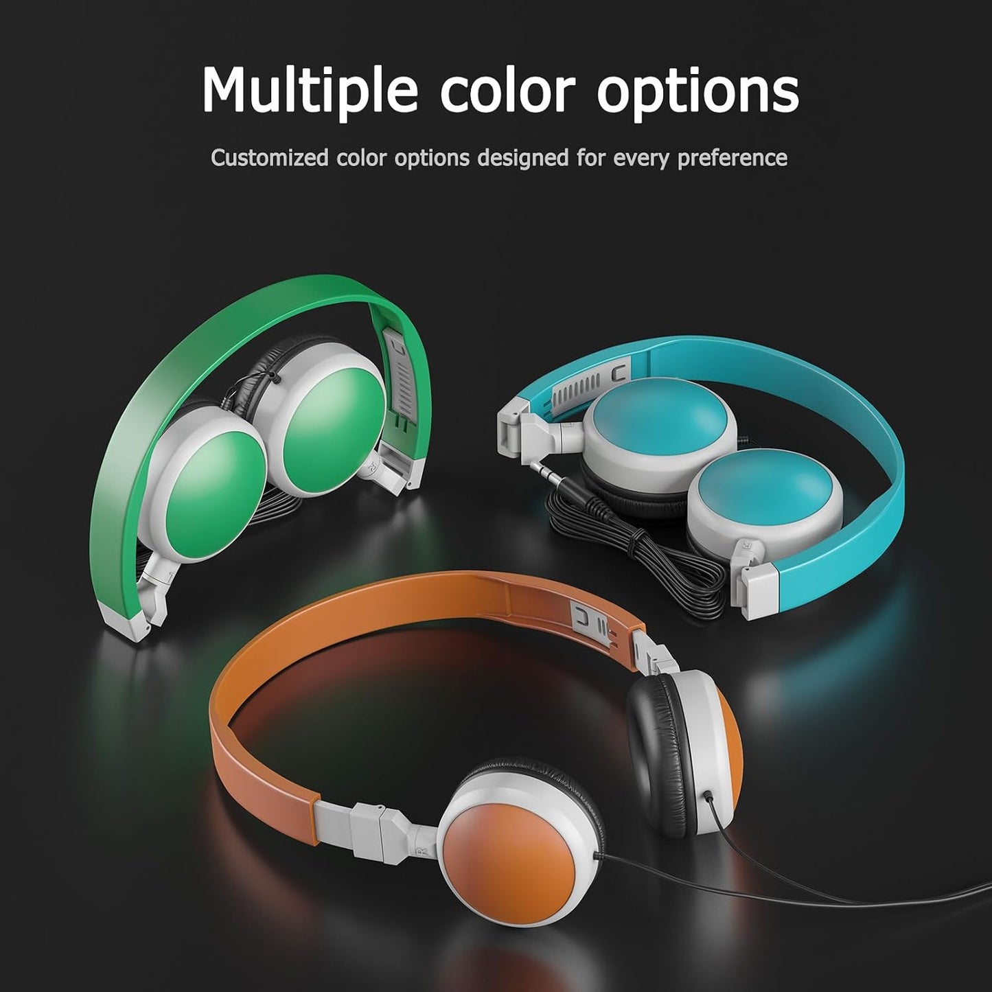 3-Pack 3.5mm Headsets Individually Wired Classroom Headphones - No Mic Kids Headphones with Jack, Multi-Color Bulk