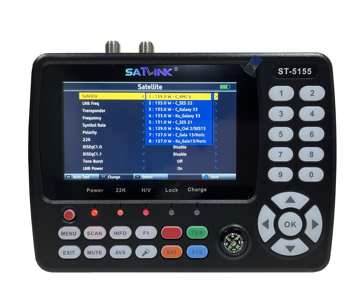 ST-5155 Satellite & Terrestrial Cable Signal Meter DVB-S/S2/T/T2/C Combo Meter Support HD 1080P MPEG-2/4 H.264/H.265 (10 Bit), QPSK, 8PSK, 16APSK, 32APSK