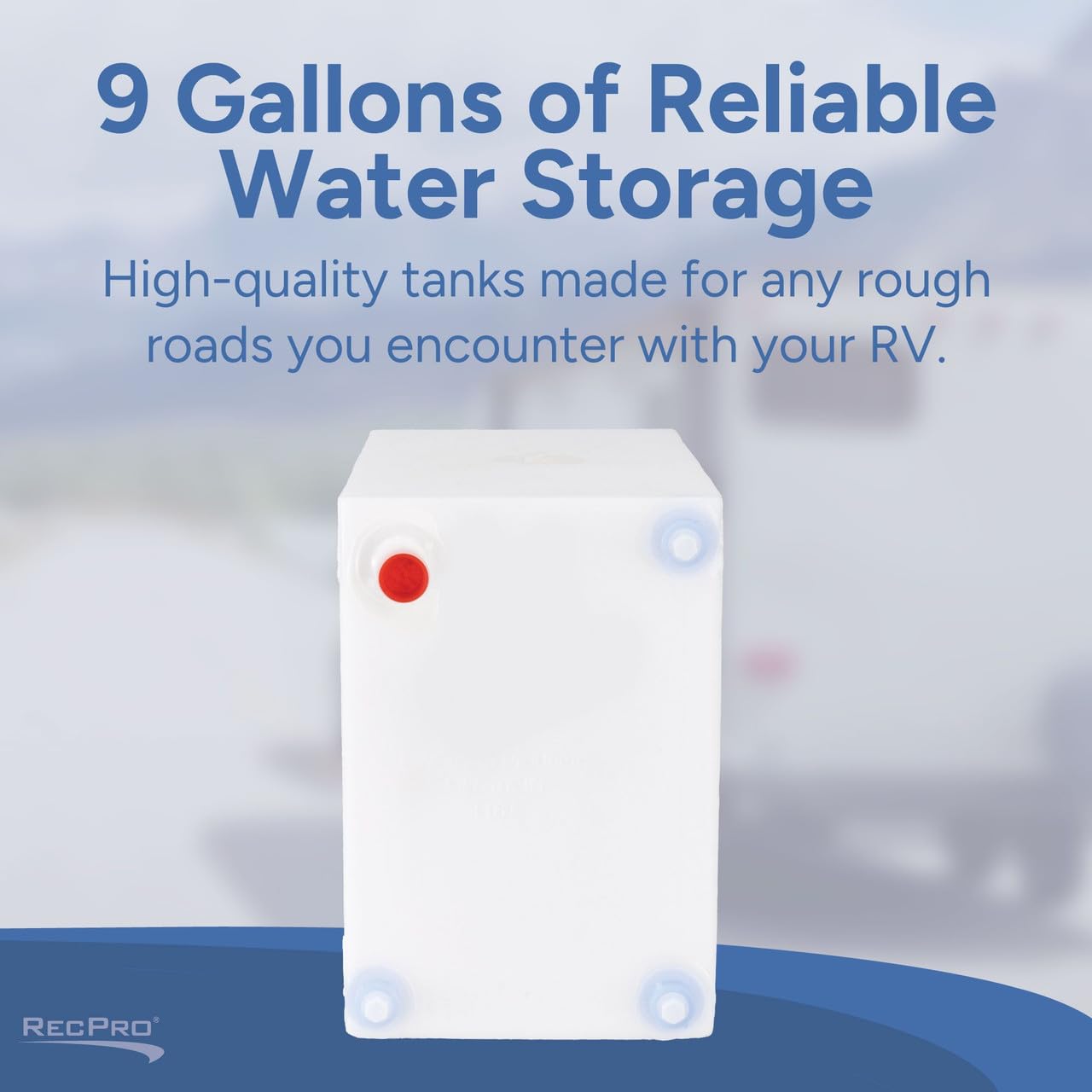 RecPro RV Fresh Water Tank 9 Gallon for Drinking and Potable Water | 9" x 17" x 14" | Fresh or Gray Water Plastic Storage | Made in America