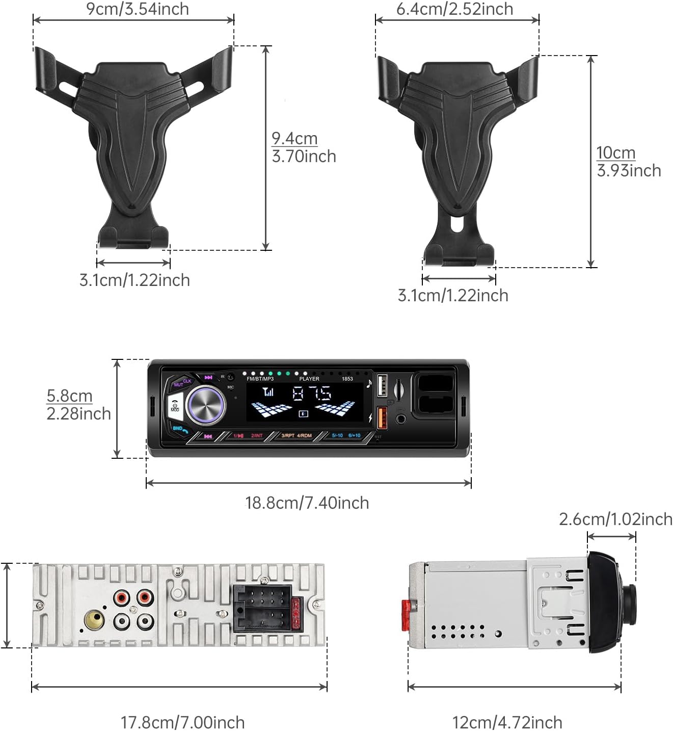ePathChina MP3 Car Radio Stereo Receiver, Bluetooth Audio Single DIN Player, Support Handsfree, USB, TF, Aux-in, FM