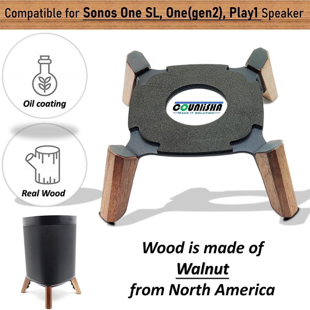 Counlisha Play:1 gen2,Walnut Real Wood Stand Compatible for Sonos One, One SL, Home Speaker,Tripod Mount Accessories