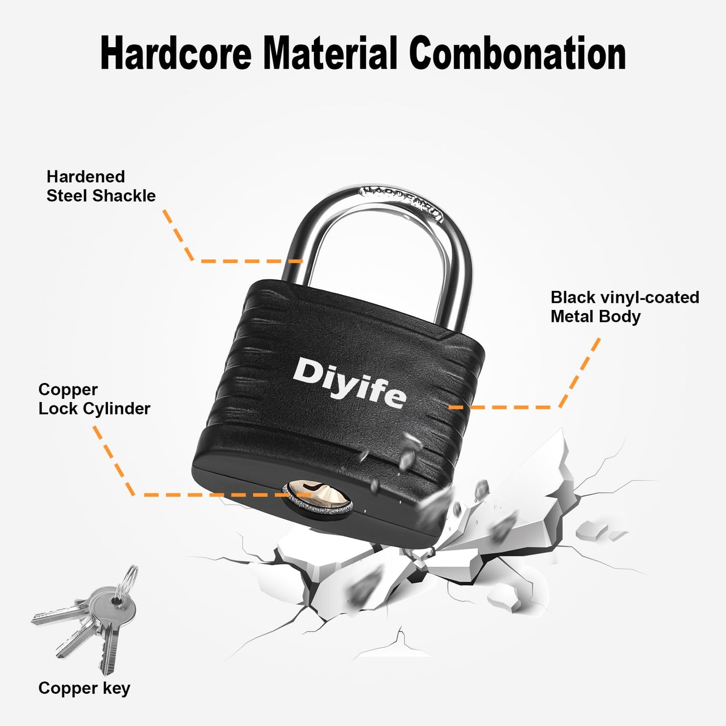 Diyife Padlock with Key, [2 Pack] [3 Keys] Locker Lock with Keys Alike, 5-Pin 41.6mm High Security Keyed Padlock with 1/4 Inch Hardened Steel Shackle, Outdoor Locks for Gym Locker, Fence, Gate, School