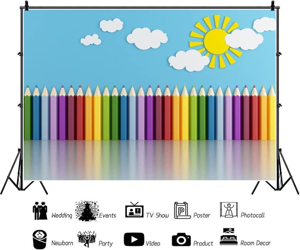 Baocicco 10x8ft Vinyl Backdrop Children's Room Interior Decor Photography Background Crayon Sun Clouds Blue Background