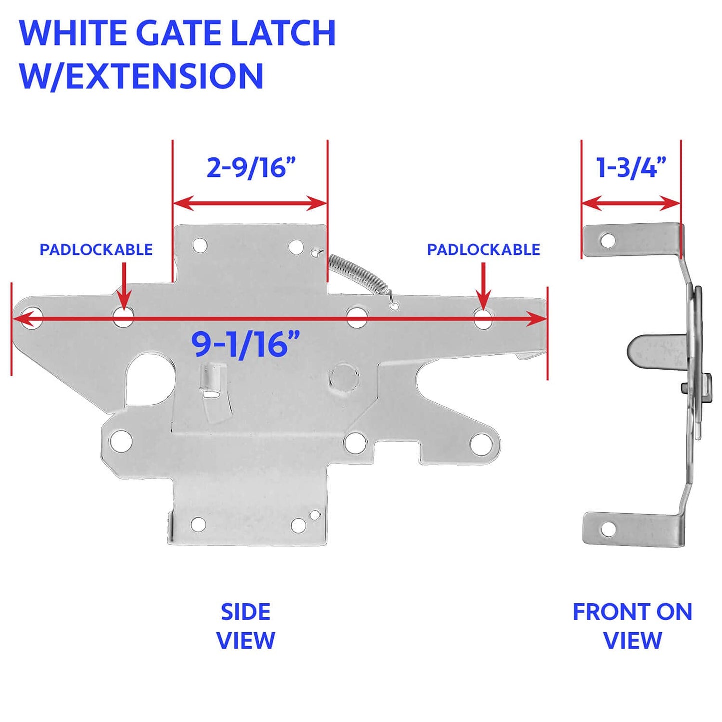 Jake Sales - Stainless Steel Gate Latch White (for Vinyl, Wood, PVC etc Fencing) Fence Gate Latch w/Mount Hardware - Gate Latches has a 90 Degree Bracket for a Positive Latch to Gate Connection