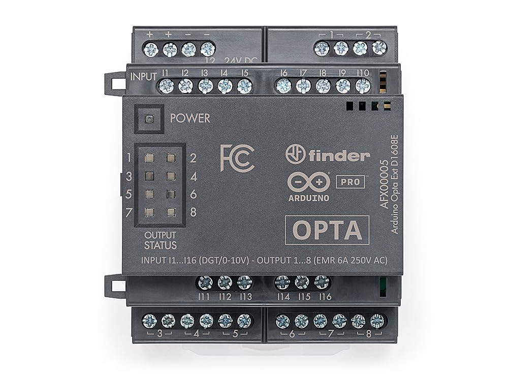 Arduino Pro Opta Ext D1608E [AFX00005] – Expansion Module with 16 Voltage Inputs & 8 Relays (250VAC 6A) for Real-Time Control, Monitoring & Predictive Maintenance