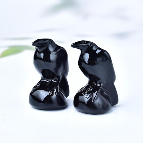 Natural Obsidian Crystal Raven Statue - 2" Healing Sculpture for Meditation & Home Decor