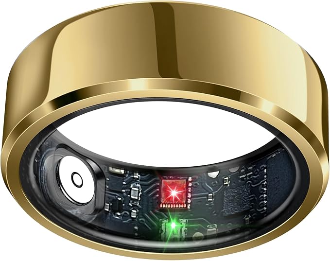 Smart Ring Health Tracker, Sleep Tracker Ring with Heart Rate, Waterproof Fitness Ring for Activity Monitoring/Steps/Distance/Calories, Air Gestures,Up to 7-Day Battery, for iOS and Android (Gold,#8)