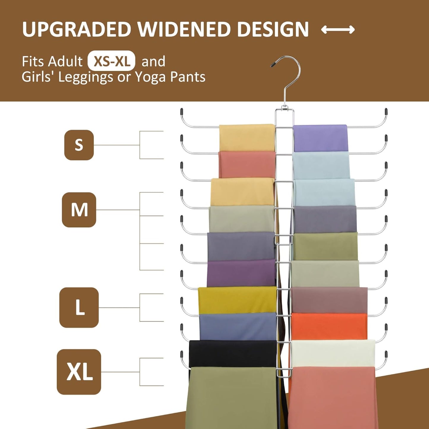 ZEDODIER Legging Organizer - Rotatable Yoga Pants Hanger for Women's XS-XL | Holds 20 Pairs, Silver