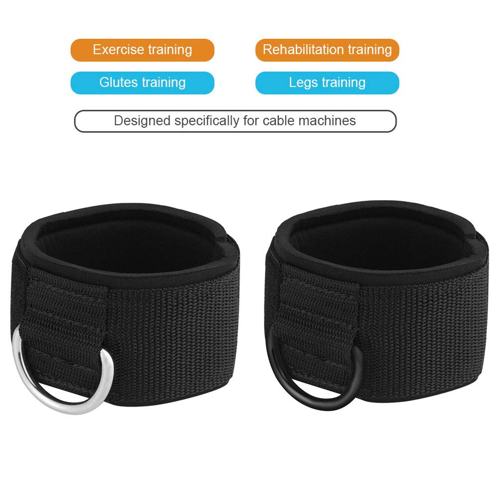 Vishusju Ankle Wrist Cuffs Neoprene Padded Straps D-Ring Glute Kickback for Cable Machines Legs Exercise Adjustable Fitness (D Ring Black)