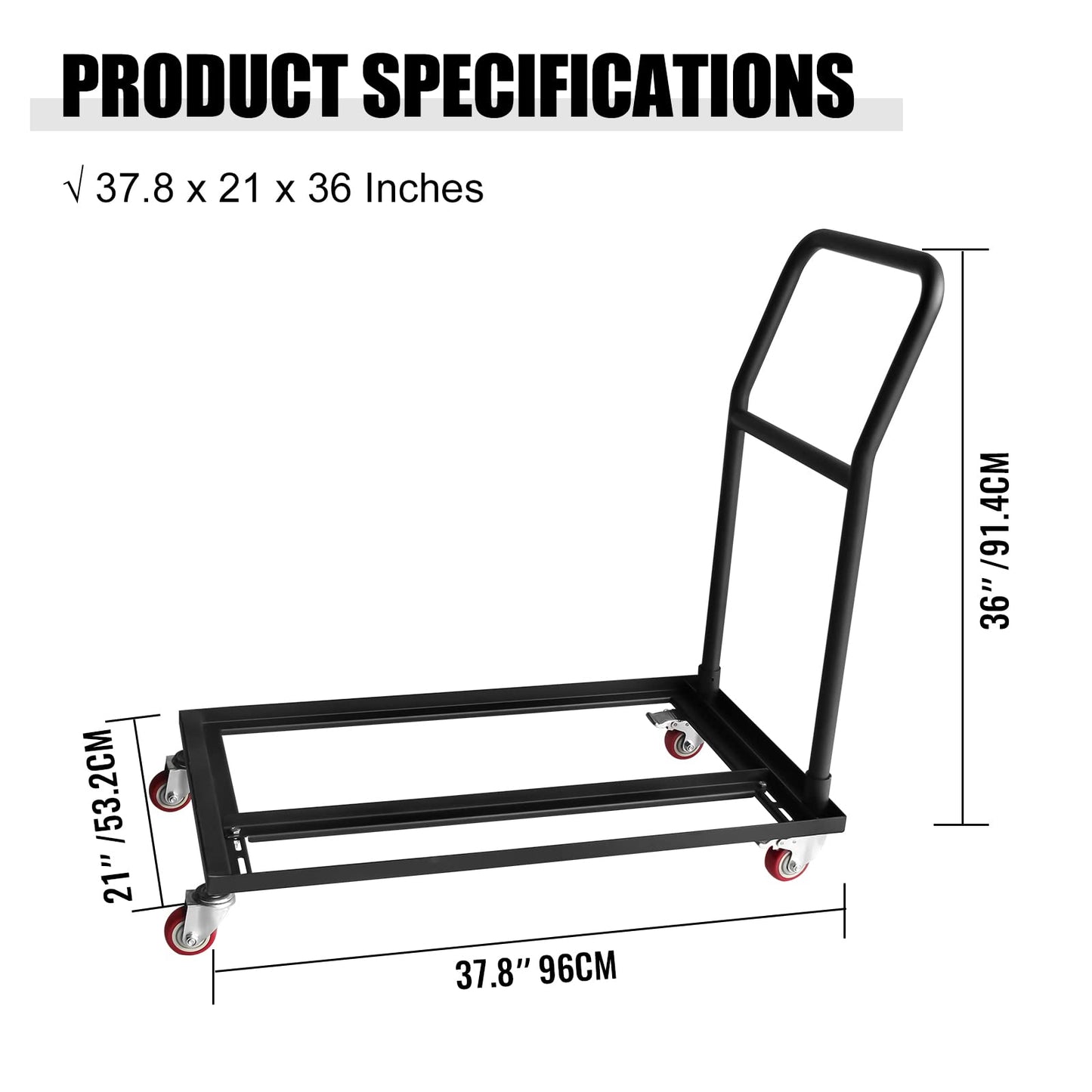 Hasopy Folding Chair Dolly Black Multifunction Folding Chair Cart with 2 Swivel Casters, Storage and Transport Dolly for Plastic Resin and Wood Folding Chairs, Commercial