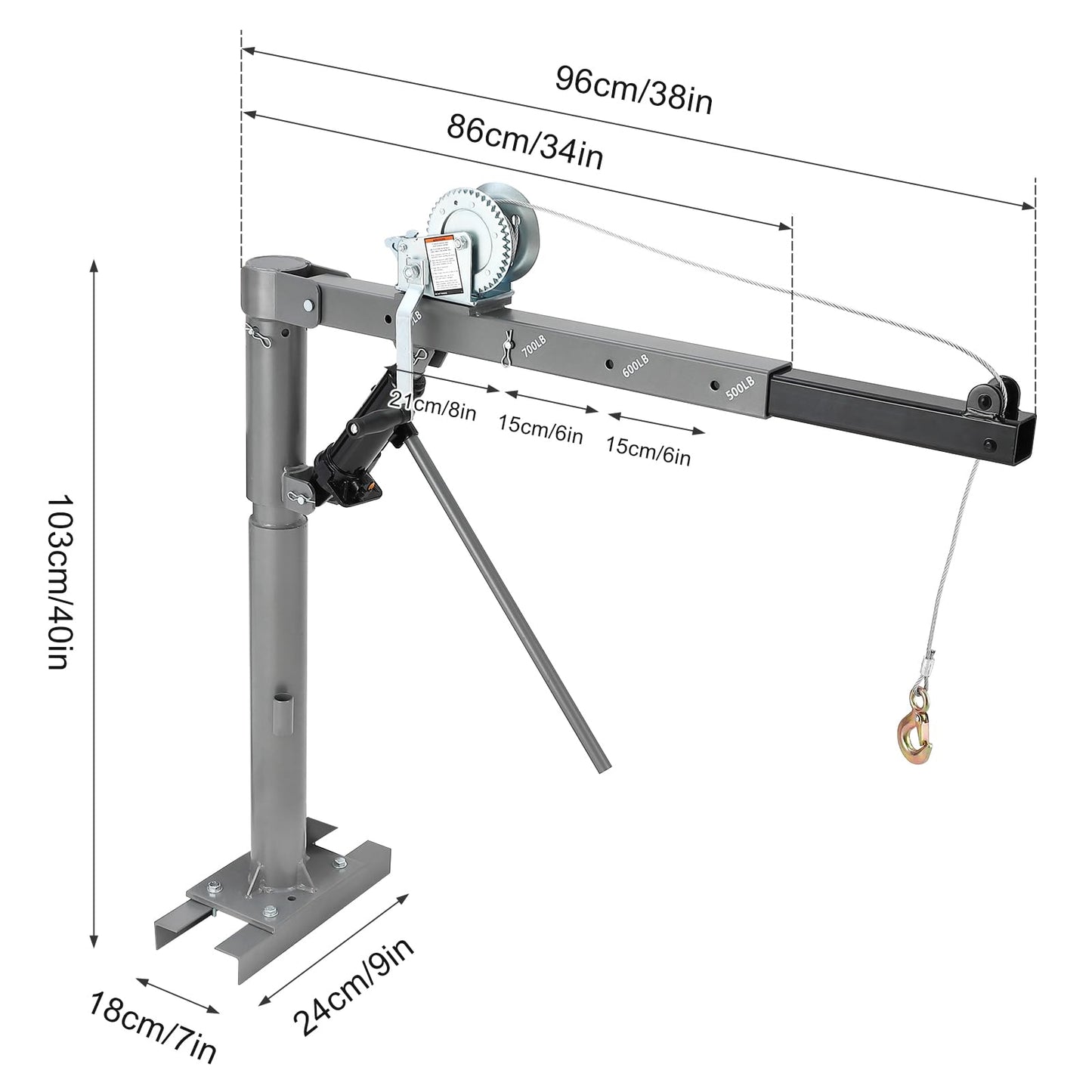 Garvee 1000 LBS Pickup Truck Crane, Hydraulic Hoist with Manual Winch, 360° Swivel, 4 Adjustable Boom, Heavy Duty Truck Bed Crane for Factory, Warehouse, Construction, Industrial Lifting - Silver