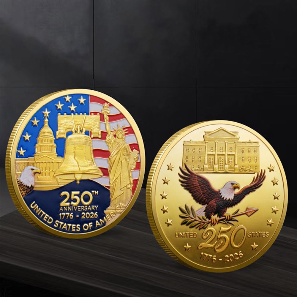U.S. Army Commemorative Gold-Plated Challenge Coin - Double-Sided High Relief Military Collectible | 250th Anniversary (1776-2026)