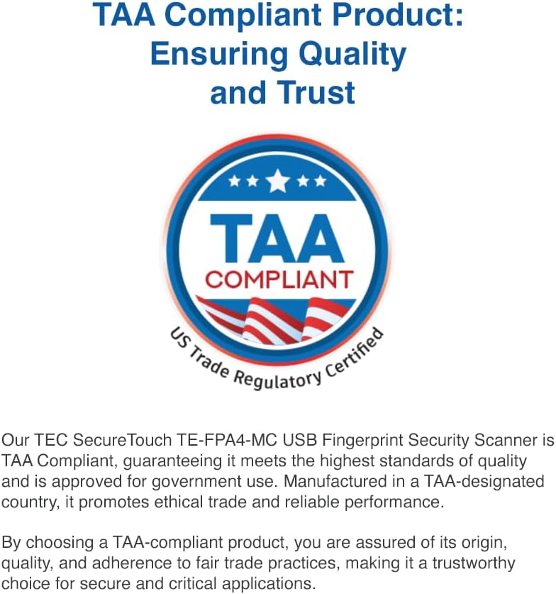 TEC TE-FPA4-MC 360 0.23s SecureTouch USB Fingerprint Reader with ESS Enhanced Sign-in Security Match-On-Chip