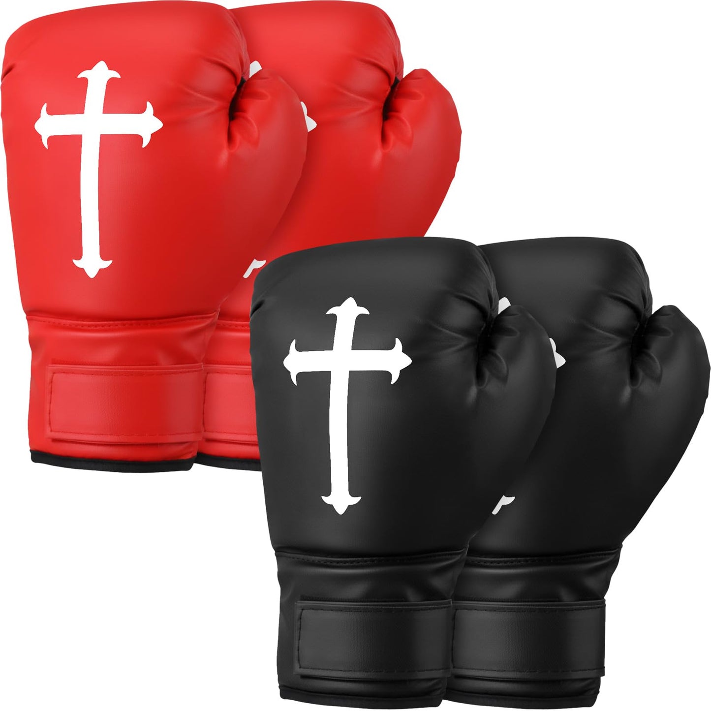 JolliLudo 2 Pairs 12 oz Christian Boxing Gloves for Men & Women Cross Religious Boxing Gloves for Beginners & Kids Red Black Lightweight Shockproof Mitts for Training & Practice