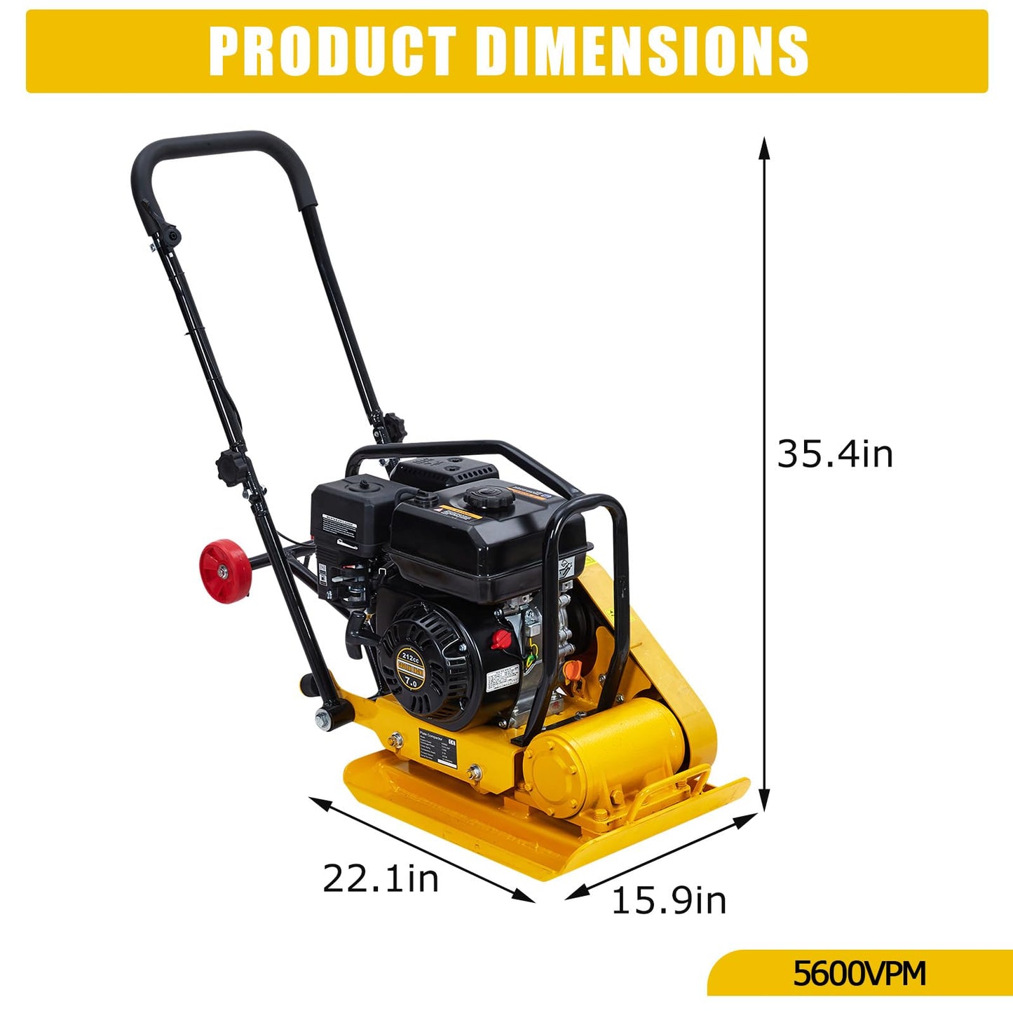 7HP Plate Compactor, 212CC Gas Engine, 4200 lbs Vibratory Compaction Tamper, Plate Power Jumping Jack Tamper, 5600 VPM Pavement Compactor for Walkways, Asphalts, Paver Landscaping