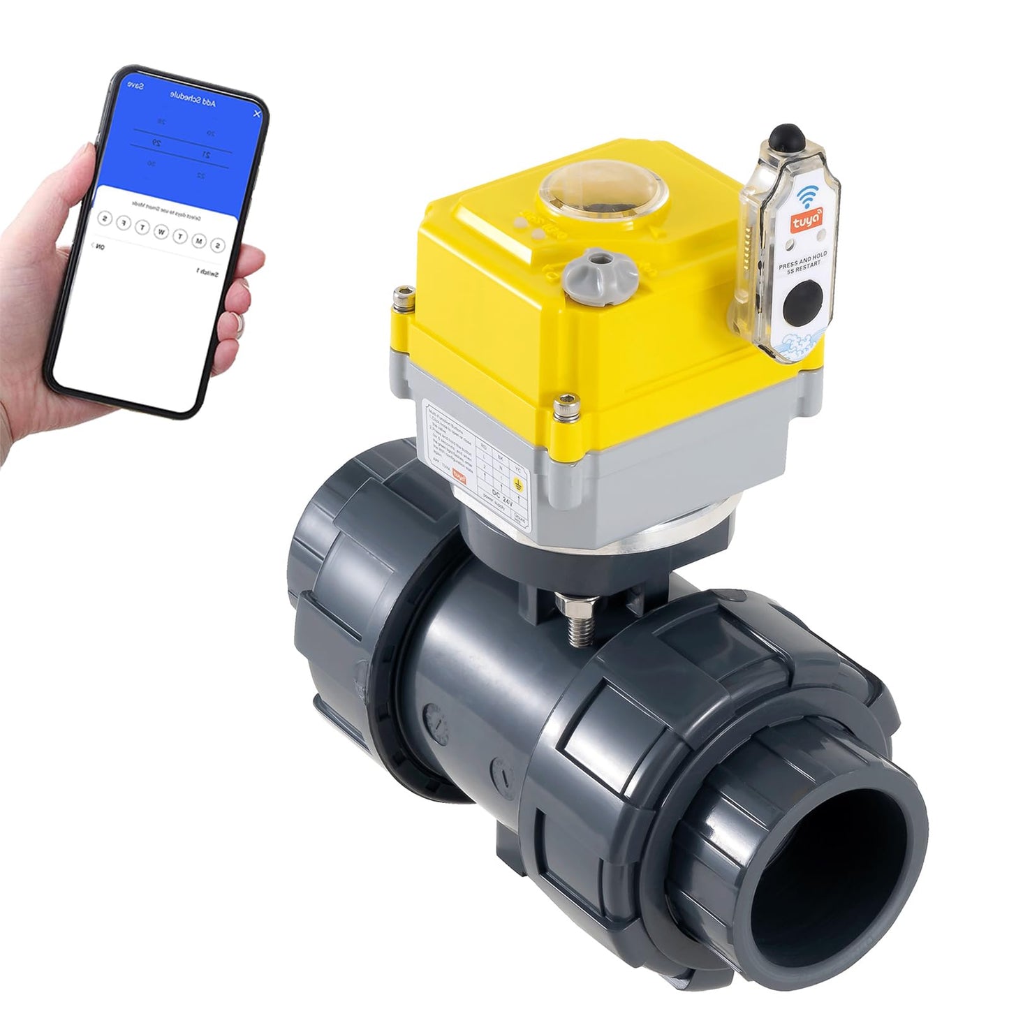 ABPLAG Smart WiFi Water Valve - 2.0-inch Electric Ball Valve with DC24V Actuator/AC110V-230V Power Adapter, TUYA-APP Control, Timed Automatic Shutdown of Home/Industrial Pipes