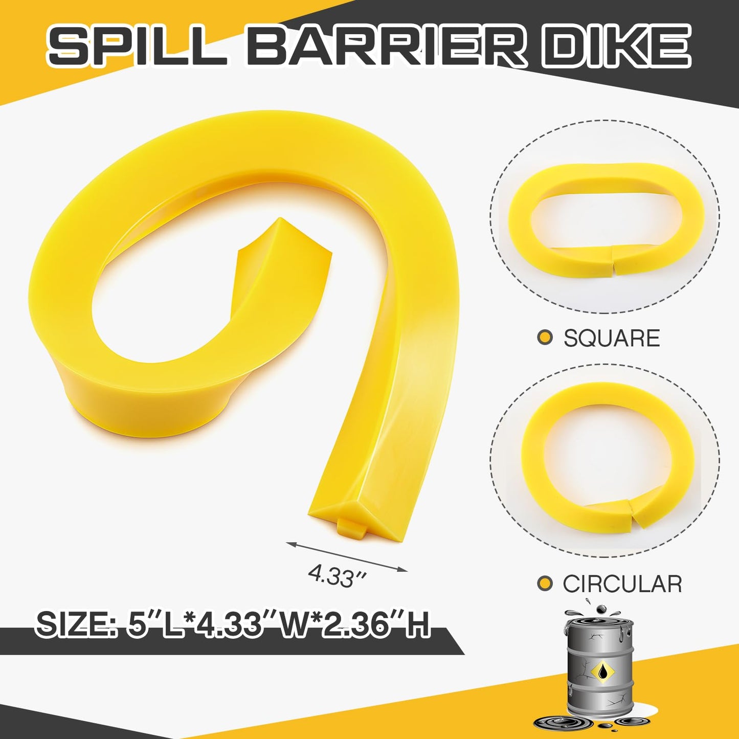 Pushglossy 1 Pcs Spill Barrier Dike 5'L x 4.3"W x 2.4"H Water Dam Barrier Liquid Blocker for Garage Home Floor Flooding Solutions(Yellow)