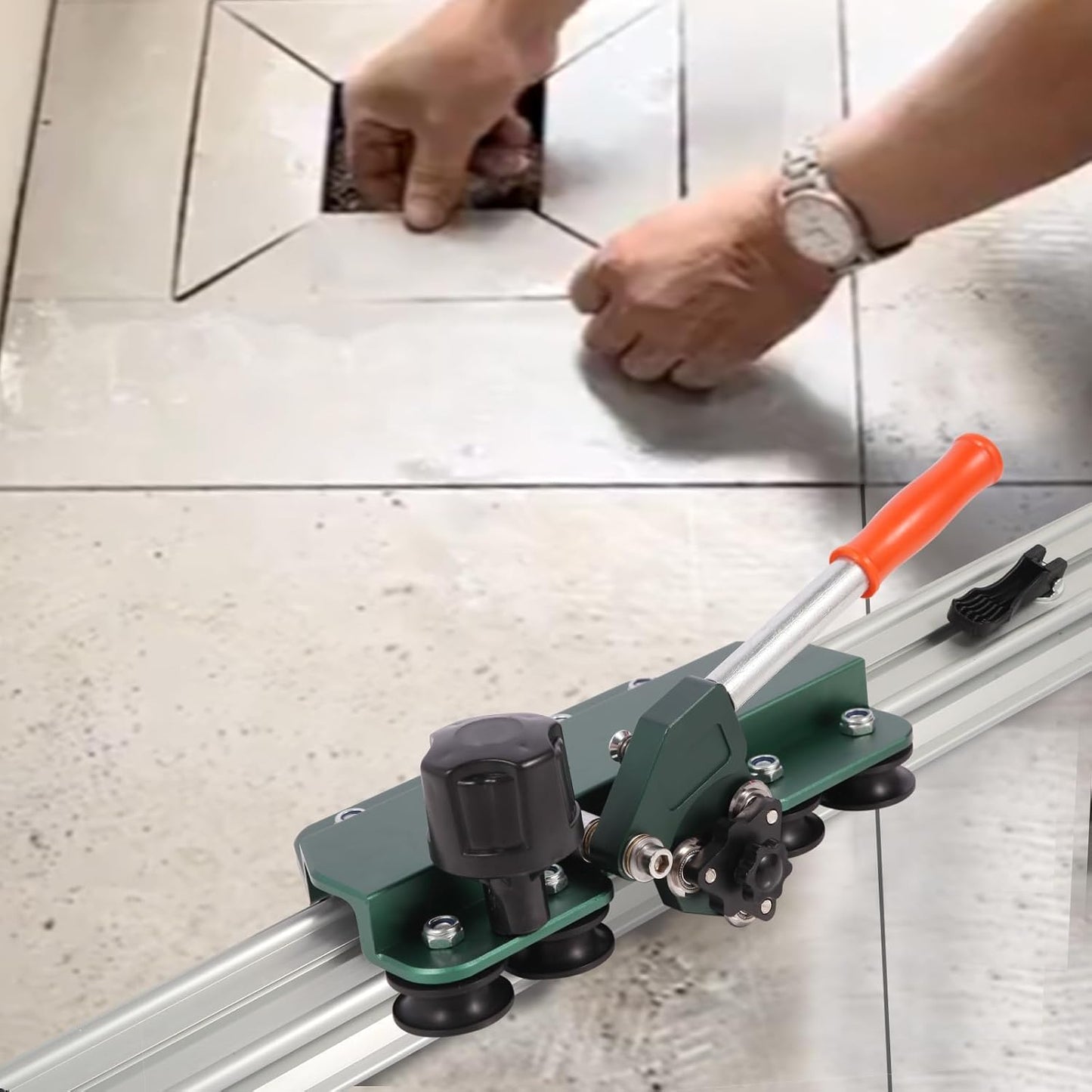 110" Large FormatTile Cutter, Manual Ceramic Tile Cutting Tool with Built-in Suction Cups & Tile Clamp, 3-Head Scoring Wheel System, for Up to 0.47-Inch Thick Tiles
