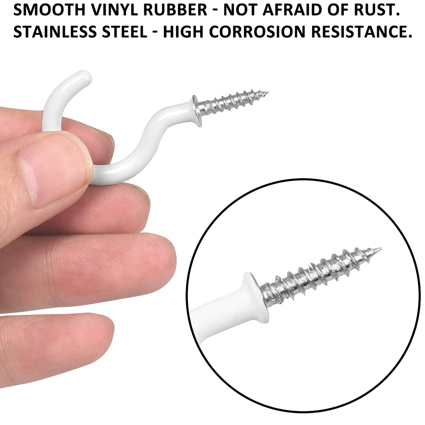 Romeda 90 Pcs White Ceiling Hooks kit, 6 Sizes Vinyl Coated Screw-in Plant, Kitchen, Cup, Ceiling Hooks for Hanging (1/2in, 5/8in,3/4in,7/8in,1'',1-1/4in)