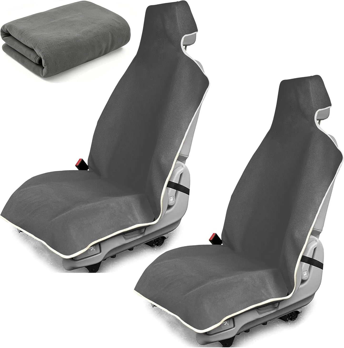 SCOMANAGE Waterproof Stain Resistant Towel Car Seat Covers，Universal Non-Slip for Gym Workout, Swimming, Beach and Workout Outdoor, Machine Washable(Gray, 2 Pack)