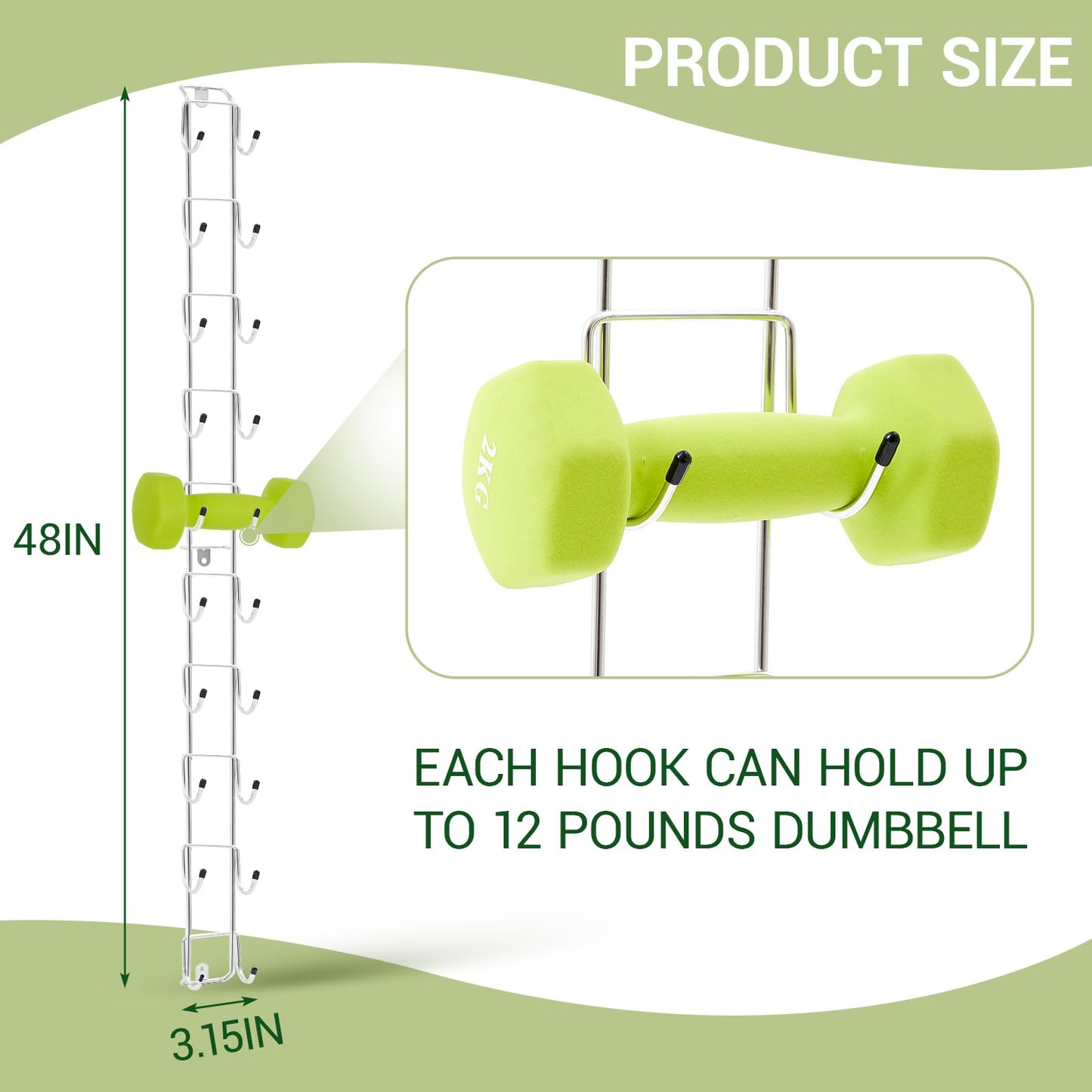 Zonon 48 Inch Dumbbell Wall Rack, Metal Barbell Wall Rack Hanger Organizer 10 Dumbbell Capacity, 120 lb for Space Saving Home Gym Storage Organizer, Hardware Included