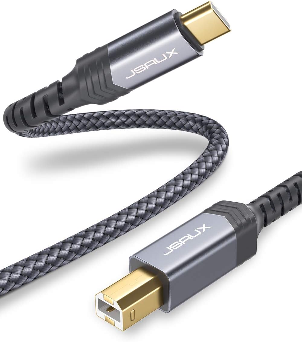 10ft JSAUX USB C to USB B Printer Cable - Nylon Braided, Compatible with MacBook Pro, HP, Epson, Canon, Brother