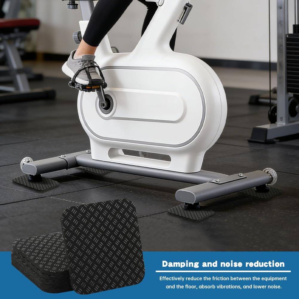 6PCS Treadmill Mat Pads with Storage Bag,4" x 4" Double-Sided Non-Slip Exercise Equipment Mat,High Density Silicone Anti-Vibration Pads for Treadmill, Walking Pad, Exercise Bike