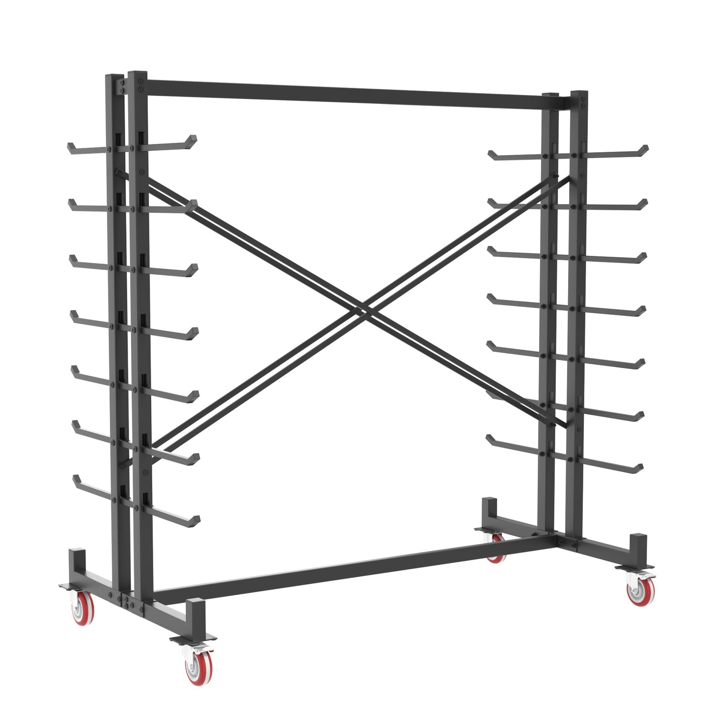 UODENGA Lumber Storage Rack, Heavy-Duty 2000LBS Rolling Lumber Rack on Wheels, 7-Tier Wood Storage Rack with X-Braced Steel Frame, Pipe Rack Organizer Shelving Unit for Garage Workshop
