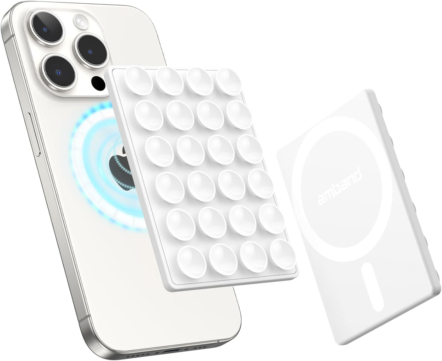 amBand Magnetic Suction Mirror Window Phone Holder, Sticky Grip Double Sided Mount for iPhone, Gym Bathroom Kitchen