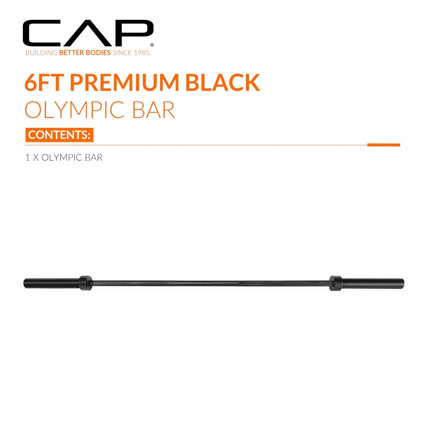 CAP Barbell 2" Olympic Solid 6 ft Bar, Bronze Bushings, Black