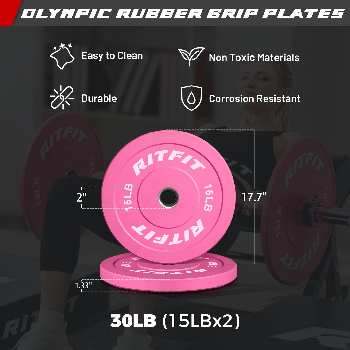 RitFit Barbell Weight Set - 4/6FT Olympic Barbell with Weight Plates (55-115LB Total) - Weightlifting Equipment for Squats, Curls, Deadlifts, Presses, Hip Thrusts 4FT Pink Bar with 30LB Pink Plates